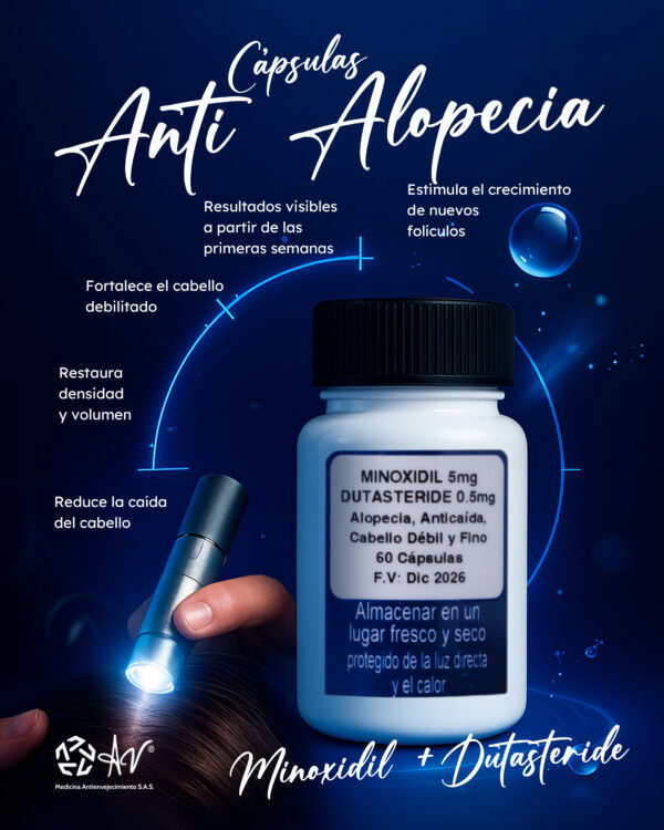Cápsulas Anti-Alopecia Minoxidil 5mg + Dutasteride 0.5mg - Imagen 2