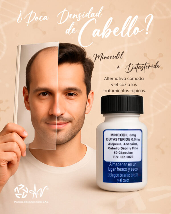 Cápsulas Anti-Alopecia Minoxidil 5mg + Dutasteride 0.5mg - Imagen 3